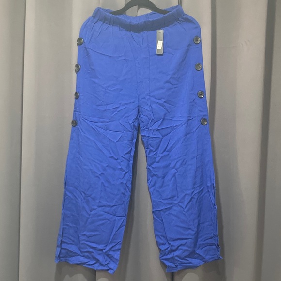 Pants - Blue Button-Detail Pants